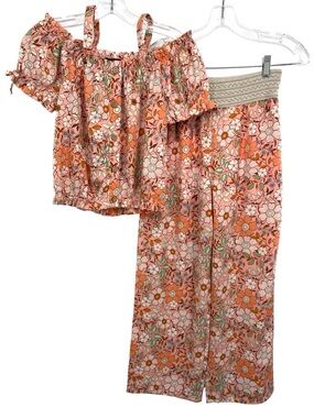 Amy Byer Girl’s Daisy Floral Printed Beach Pants and Top Set